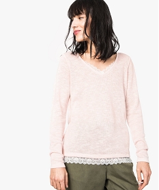 GEMO Pull pailleté col V finition dentelle rose standard