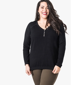 pull uni avec finitions bord-cotes pailletees noir7257801_1