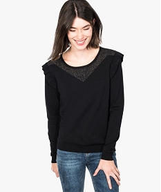 GEMO Pull avec volants et découpe brillante au col noir standard
