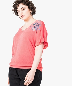 GEMO Tee-shirt en maille coupe carrée et broderies Orange