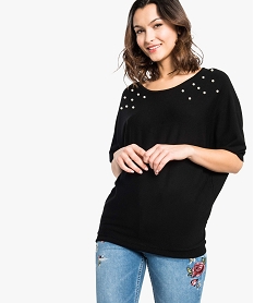 GEMO Pull ample manches courtes chauve-souris avec perles noir standard