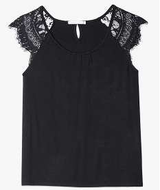 tee-shirt femme en viscose avec epaules en dentelle noir t-shirts manches courtes7259501_4