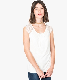 GEMO Tee-shirt femme en viscose avec épaules en dentelle Beige