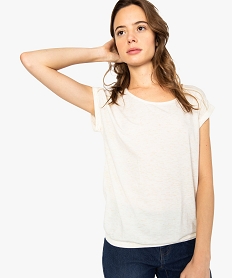 GEMO Tee-shirt femme pailleté fluide à taille élastiquée blanc chine