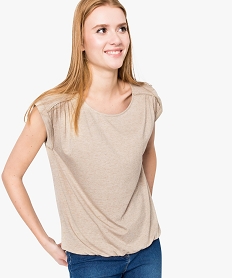 tee-shirt femme paillete fluide a taille elastiquee beige t-shirts manches courtes7260001_1