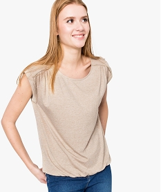 GEMO Tee-shirt femme pailleté fluide à taille élastiquée Beige