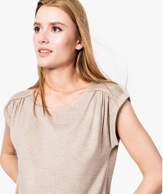 tee-shirt femme paillete fluide a taille elastiquee beige7260001_2
