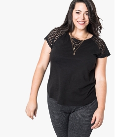 GEMO Tee-shirt femme à manches courtes avec épaules en dentelle Noir