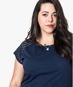 tee-shirt femme a manches courtes avec epaules en dentelle bleu7261001_2