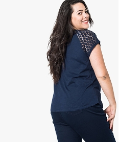 tee-shirt femme a manches courtes avec epaules en dentelle bleu7261001_3