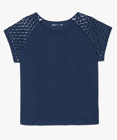 tee-shirt femme a manches courtes avec epaules en dentelle bleu7261001_4