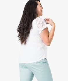 tee-shirt femme a manches courtes avec epaules en dentelle blanc7261101_3