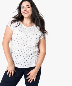 GEMO Tee-shirt femme à motifs avec manches courtes en dentelle Imprimé