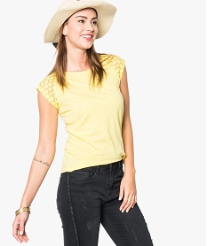 tee-shirt femme a manches courtes en dentelle jaune7261401_1