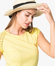 tee-shirt femme a manches courtes en dentelle jaune7261401_2