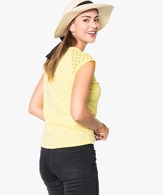 tee-shirt femme a manches courtes en dentelle jaune7261401_3