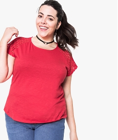 GEMO Tee-shirt femme à manches courtes avec épaules en dentelle Rouge