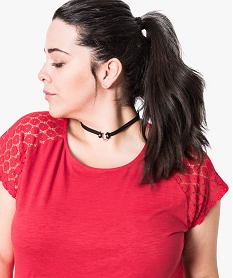 tee-shirt femme a manches courtes avec epaules en dentelle rouge7261601_2