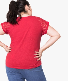 tee-shirt femme a manches courtes avec epaules en dentelle rouge7261601_3