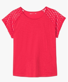 tee-shirt femme a manches courtes avec epaules en dentelle rouge7261601_4