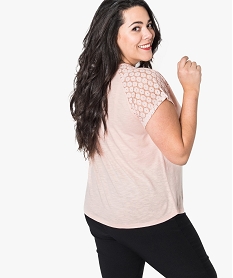 tee-shirt femme a manches courtes avec epaules en dentelle rose tee shirts tops et debardeurs7261701_3