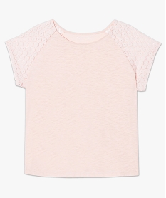 tee-shirt femme a manches courtes avec epaules en dentelle rose7261701_4