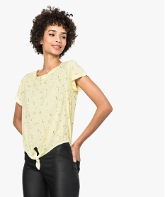 tee-shirt fluide imprime noue devant jaune t-shirts manches courtes7262501_1