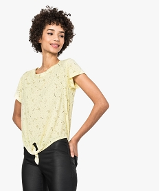 GEMO Tee-shirt fluide imprimé noué devant Jaune