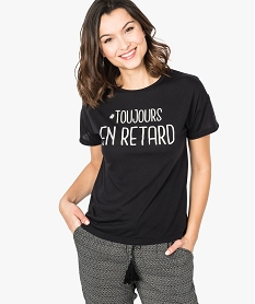 tee-shirt femme fluide a manches courtes avec imprime noir7262601_1