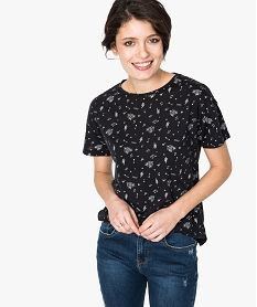 GEMO Tee-shirt femme fluide à manches courtes avec imprimé Noir