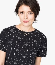 tee-shirt femme fluide a manches courtes avec imprime noir t-shirts manches courtes7262701_2