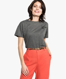 GEMO Tee-shirt femme fluide à manches courtes avec imprimé Gris