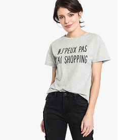 GEMO Tee-shirt femme fluide à manches courtes avec imprimé Gris