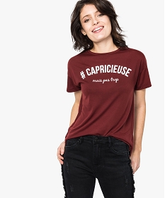 GEMO Tee-shirt femme fluide à manches courtes avec imprimé Rouge