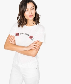 GEMO Tee-shirt femme fluide à manches courtes avec imprimé Blanc