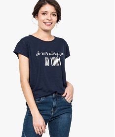 GEMO Tee-shirt femme loose à manches courtes avec inscription Bleu