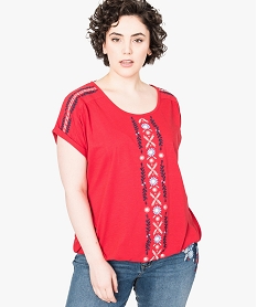 GEMO Tee-shirt coupe carré à broderies folk Rouge