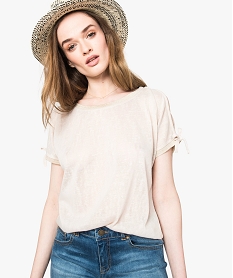 GEMO Tee-shirt en maille pailletée avec épaules dénudées Beige