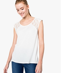 GEMO Tee-shirt sans manches avec dentelle et petits clous dorés blanc chine