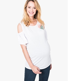 tee-shirt de grossesse avec epaules denudees et motif poitrine blanc7269001_1