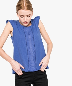 GEMO Tee-shirt à manches volantées et bande brodée sur lavant bleu standard
