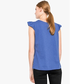 tee-shirt a manches volantees et bande brodee sur lavant bleu7270201_3