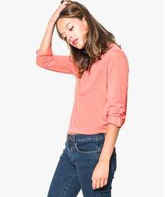 GEMO Tee-shirt fluide pour femme avec manches longues retroussables Orange