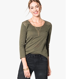 tee-shirt femme a manches 34 et haut en dentelle vert7271901_1