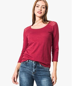 tee-shirt femme a manches 34 et haut en dentelle rouge7272001_1