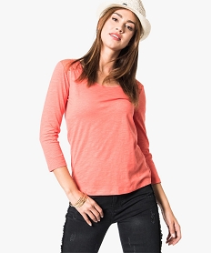 GEMO Tee-shirt femme à manches 34 et haut en dentelle Orange