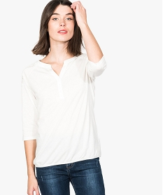 GEMO Tee-shirt épaules brodées et taille élastique Blanc