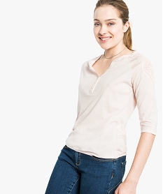 GEMO Tee-shirt épaules brodées et taille élastique Rose