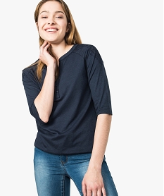 GEMO Tee-shirt épaules brodées et taille élastique bleu standard