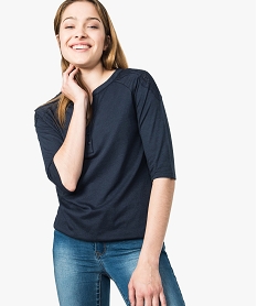 GEMO Tee-shirt épaules brodées et taille élastique Bleu